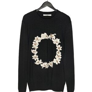 Givenchy Black Wool White Flower Embroideries Sweater